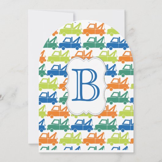 Modern Baby Boy Tow Truck Shower Kaart (Achterkant)