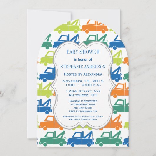 Modern Baby Boy Tow Truck Shower Kaart (Voorkant)