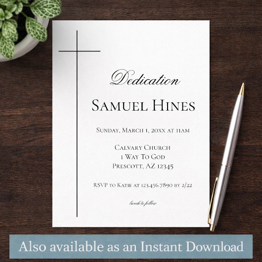 Modern Baby Dedication Invitation Cross Template Kaart