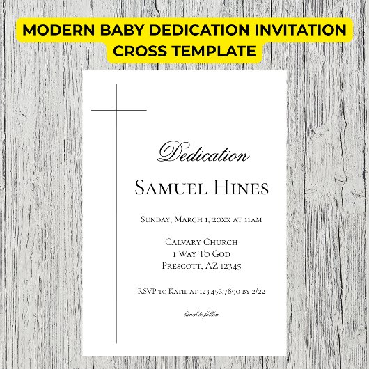 Modern Baby Dedication Invitation Cross Template Kaart