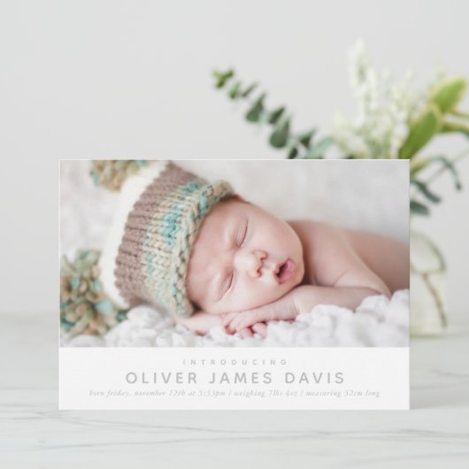 MODERN BABY FOTO eenvoudige, minimalistische blauw Aankondiging (Staand voorkant)