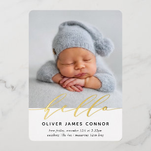 MODERN BABY FOTO elegant hallo calligrafie groot A Folie Uitnodiging