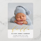 MODERN BABY FOTO elegant hallo calligrafie groot A Folie Uitnodiging (Voorkant)