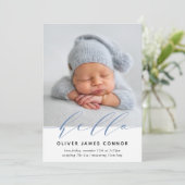 MODERN BABY FOTO-elegant hallo calligrafie hoog Aankondiging (Staand voorkant)