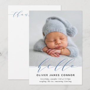 MODERN BABY FOTO-elegant hallo calligrafie hoog Aankondiging
