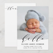 MODERN BABY FOTO-elegant hallo calligrafie hoog Aankondiging (Voorkant / Achterkant)
