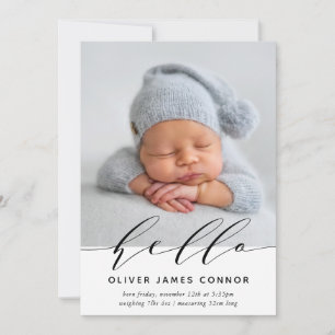 MODERN BABY FOTO-elegant hallo calligrafie hoog Aankondiging