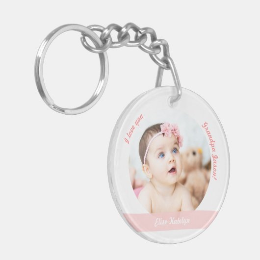 Modern Baby Girl 2 Foto's Datum geboorte opa Sleutelhanger (Voorkant Links)
