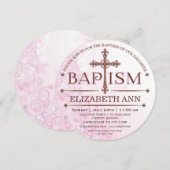 Modern Baby Girl Baptism Circle Invitation Kaart (Voorkant / Achterkant)