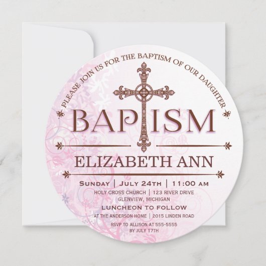Modern Baby Girl Baptism Circle Invitation Kaart (Voorkant)