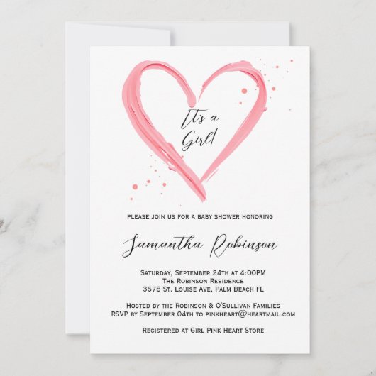 Modern Baby Girl Blush Pink Heart Baby shower Kaart (Voorkant)