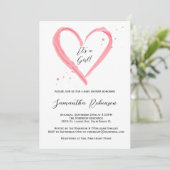 Modern Baby Girl Blush Pink Heart Baby shower Kaart (Staand voorkant)