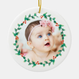 Modern Baby Girl Eerste Kerstfoto Holly Berry Keramisch Ornament