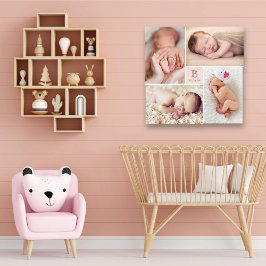 Modern Baby Girl Monogram Foto Collage Canvas
