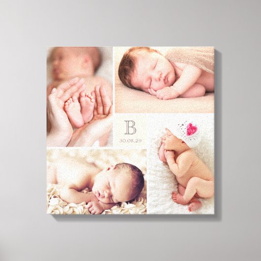 Modern Baby Girl Monogram Foto Collage Canvas (Voorkant)