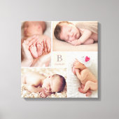 Modern Baby Girl Monogram Foto Collage Canvas Afdruk (Voorkant)