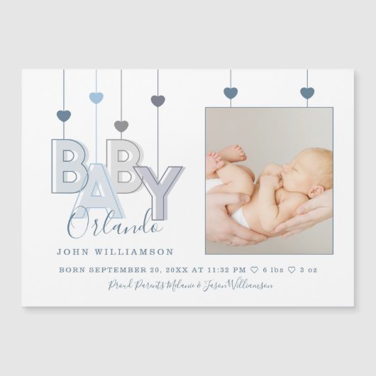 Modern Baby Letters Pasgeboren Baby Boy Geboortefo (Voorkant)