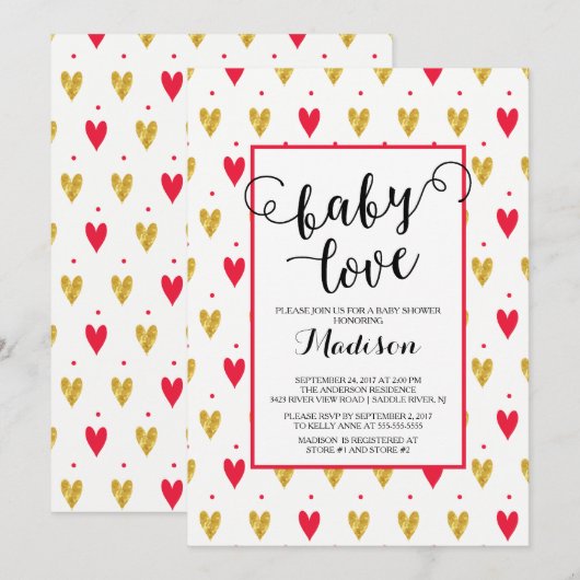 Modern Baby Love Hearts Baby shower Uitnodiging (Voorkant / Achterkant)