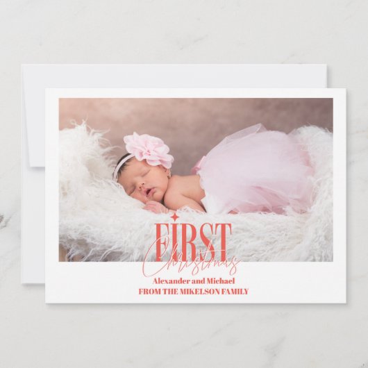 Modern Baby Meisje Eerste Kerst Custom Foto Feestdagenkaart (Voorkant)