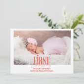 Modern Baby Meisje Eerste Kerst Custom Foto Feestdagenkaart (Staand voorkant)