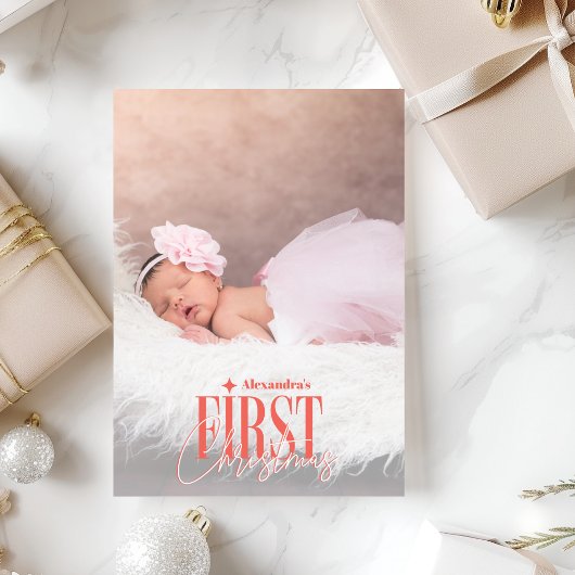 Modern Baby Meisje Eerste Kerst Custom Foto Feestdagenkaart