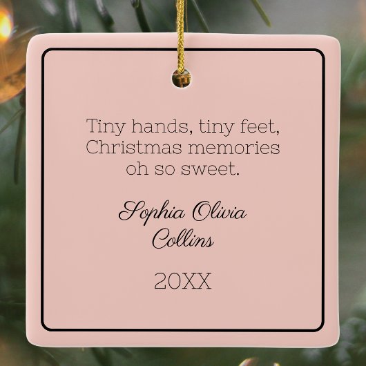 Modern Baby Meisje Foto Kerst Roze Script Naam Keramisch Ornament