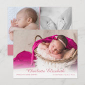 Modern Baby Meisje Fotoscript Geboorte Aankondigin Aankondigingskaart (Voorkant / Achterkant)