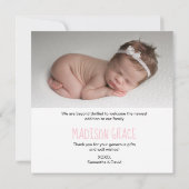 Modern Baby Meisje Geboorte Aankondiging Foto Roze (Achterkant)