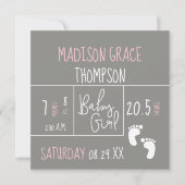 Modern Baby Meisje Geboorte Aankondiging Foto Roze (Voorkant)