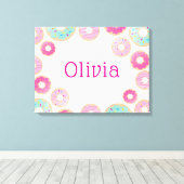 MODERN BABY MEISJE heldere kleurrijke zoete donuts Canvas Afdruk (Insitu (Houten vloer))