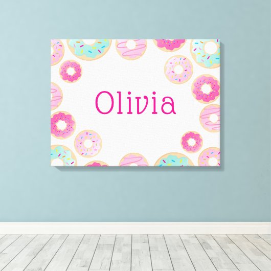 MODERN BABY MEISJE heldere kleurrijke zoete donuts Canvas Afdruk (Insitu (Houten vloer))
