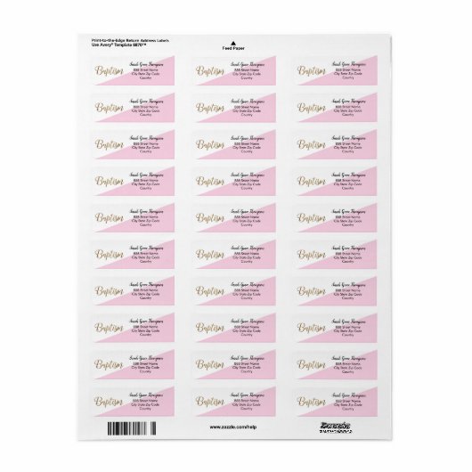 Modern Baby Meisje roze Goud Doop Etiket (Full Sheet)