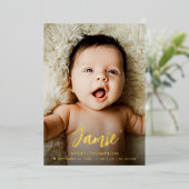 Modern Baby Naam Penseel script aangepaste foto ge Folie Feestdagenkaart (Staand Voorkant)