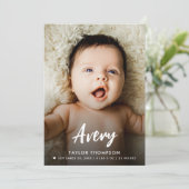 Modern Baby Name Brush script custom photo birth  Kaart (Staand voorkant)