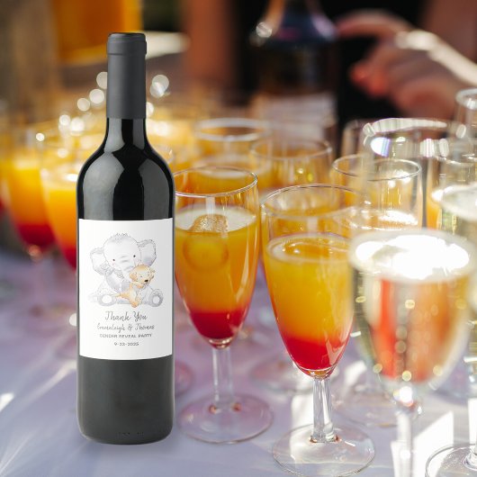 Modern Baby Olifant Baby shower Wijn Etiket