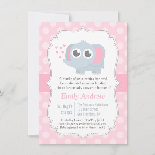 Modern Baby Olifant Polka Dots Baby shower Kaart (Voorkant)