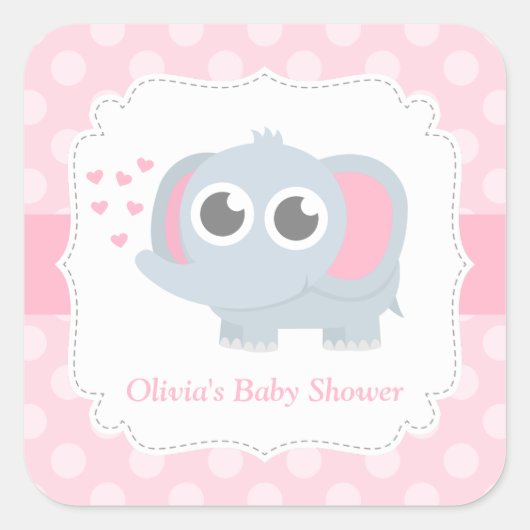 Modern Baby Olifant Polka Dots Baby shower Vierkante Sticker (Voorkant)