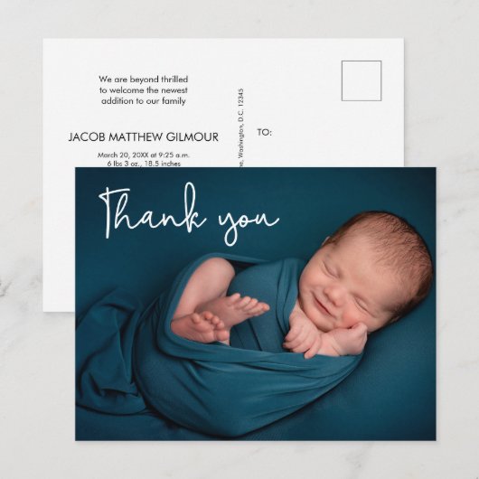 Modern Baby Photo baby shower Bedankt Briefkaart (Voorkant / Achterkant)