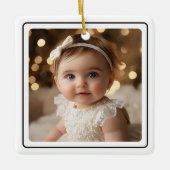 Modern Baby Photo Christmas Zwart-wit script Keramisch Ornament (Voorkant)