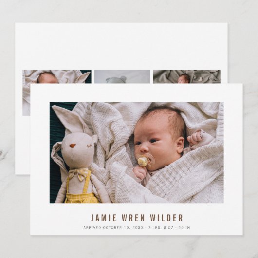 Modern Baby Photo Collage Birth Announding (Voorkant / Achterkant)