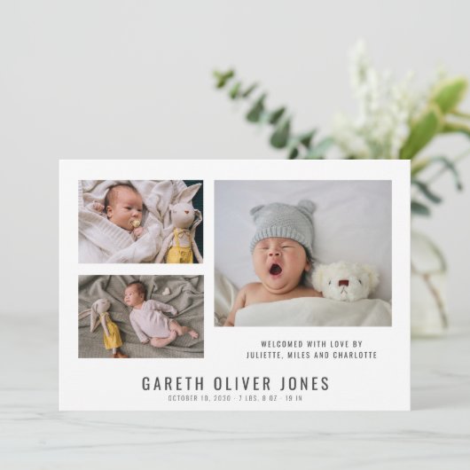 Modern Baby Photo Collage Birth Announding (Staand voorkant)