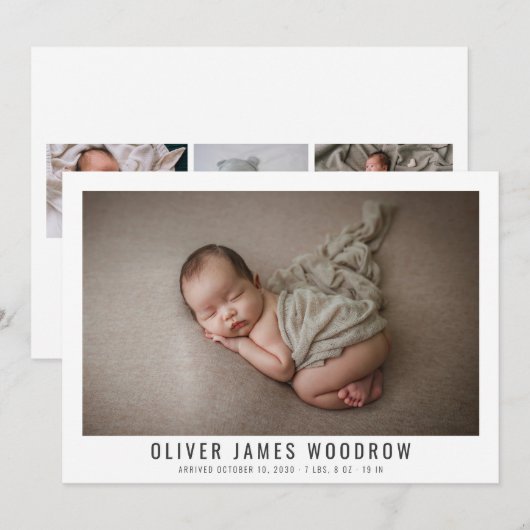 Modern Baby Photo Collage Birth Announding (Voorkant / Achterkant)