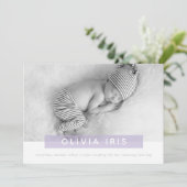 MODERN BABY PHOTO eenvoudige lieve lila paneelover Aankondiging (Staand voorkant)