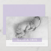 MODERN BABY PHOTO eenvoudige lieve lila paneelover Aankondiging (Voorkant / Achterkant)
