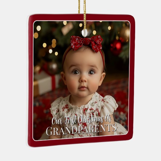Modern Baby Photo First Christmas as Grandparents Keramisch Ornament (Rechts)
