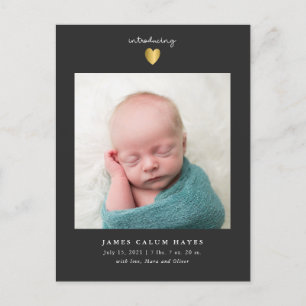 Modern Baby Photo Gold Heart Birth Aankondigingskaart