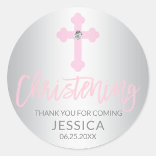 Modern Baby Roze kruisje met kerstfeest Dank je we Ronde Sticker