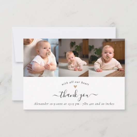 Modern Baby shower 3 Stijlvolle foto's Dank u Bedankkaart (Voorkant)