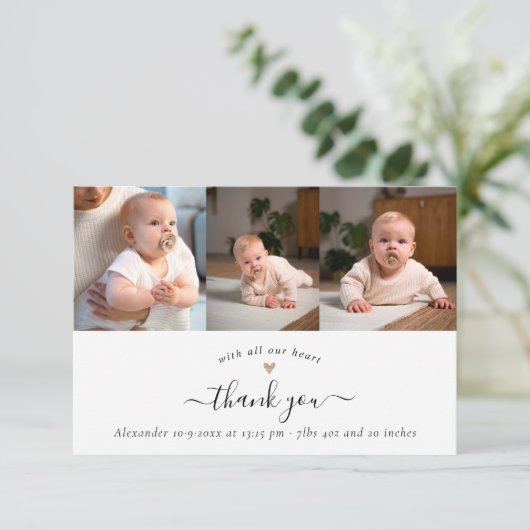 Modern Baby shower 3 Stijlvolle foto's Dank u Bedankkaart (Staand voorkant)