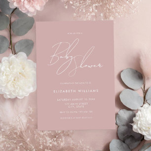 Modern Baby shower Dusty Roos Minimalist Script Kaart